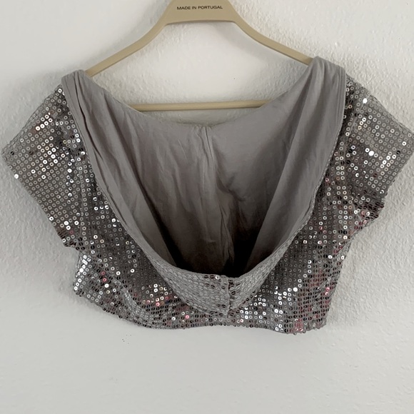 Free People Silver Sequin Cropped Hooded Shrug - Picture 3 of 13